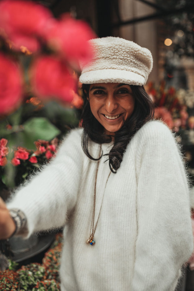 Luxury fashion blogger Shloka Narang of The Silk Sneaker shares how to wear white in winter with an all white outfit featuring Ba&sh, Louis Vuitton and Topshop