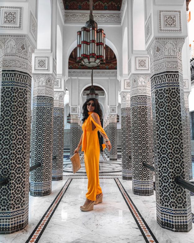 Fashion and luxury travel blogger The Silk Sneaker pictured in La Mamounia Marrakech
