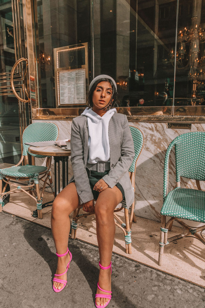 Luxury fashion blogger Shloka Narang of The Silk Sneaker shares three new ways to wear a blazer for the perfect autumn winter outfit featuring a plaid Zara blazer and pink heels
