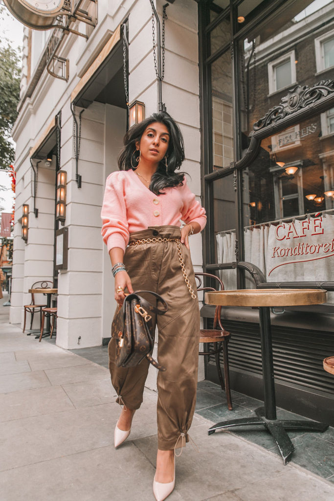 cargo pants and sweater