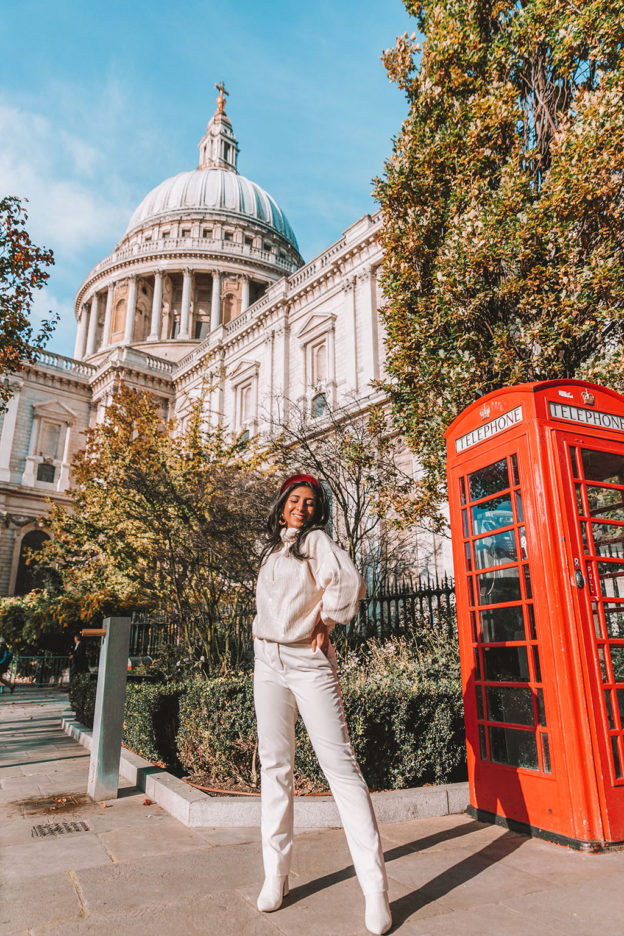 Luxury fashion blogger Shloka Narang of The Silk Sneaker shares an all white winter outfit idea for 2020 featuring Zara and Topshop at St. Pauls London