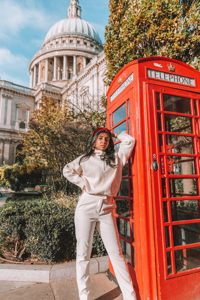 Luxury fashion blogger Shloka Narang of The Silk Sneaker shares an all white winter outfit idea for 2020 featuring Zara and Topshop at St. Pauls London