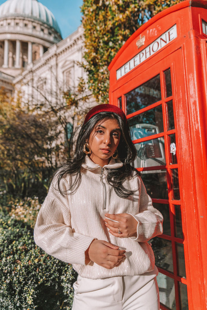 Luxury fashion blogger Shloka Narang of The Silk Sneaker shares an all white winter outfit idea for 2020 featuring Zara and Topshop at St. Pauls London