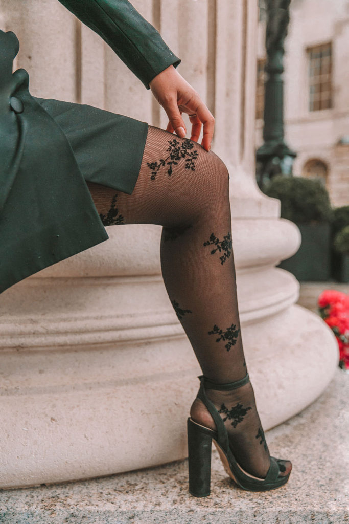 Luxury fashion blogger Shloka Narang of The Silk Sneaker shares how to style a blazer dress and printed tights
