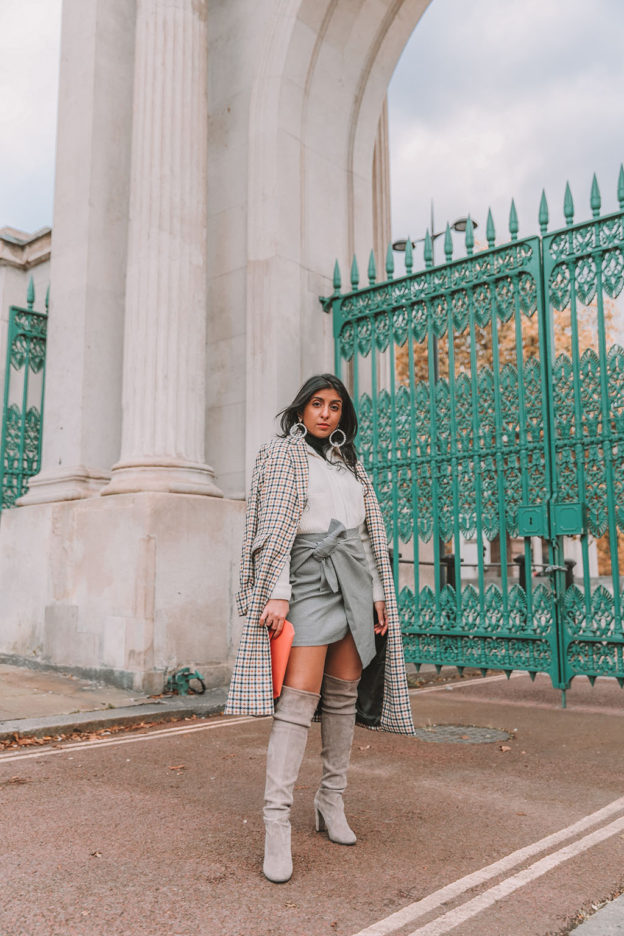 Luxury fashion blogger Shloka Narang of The Silk Sneaker shares how to style over the knee boots for petite girls in this classic winter outfit featuring Stuart Weitzman Over the knee boots