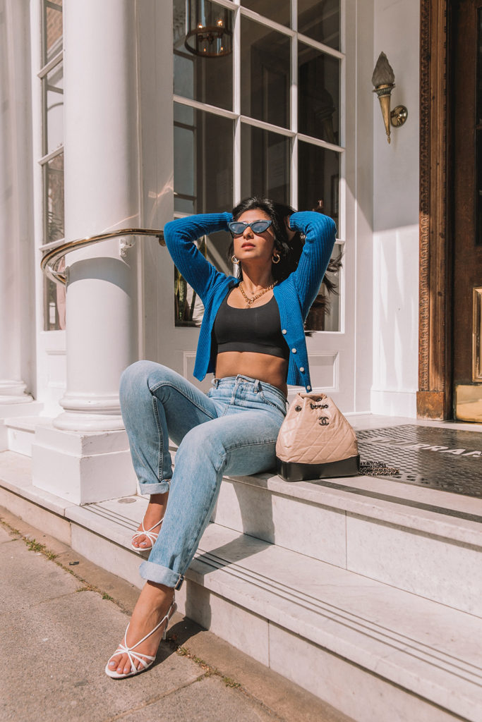 Luxe fashion blogger Shloka Narang of The Silk Sneaker shares her favourite spring basics from sustainable brand Everyone featuring straight leg jeans and cardigans