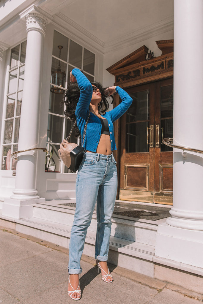 Luxe fashion blogger Shloka Narang of The Silk Sneaker shares her favourite spring basics from sustainable brand Everyone featuring straight leg jeans and cardigans