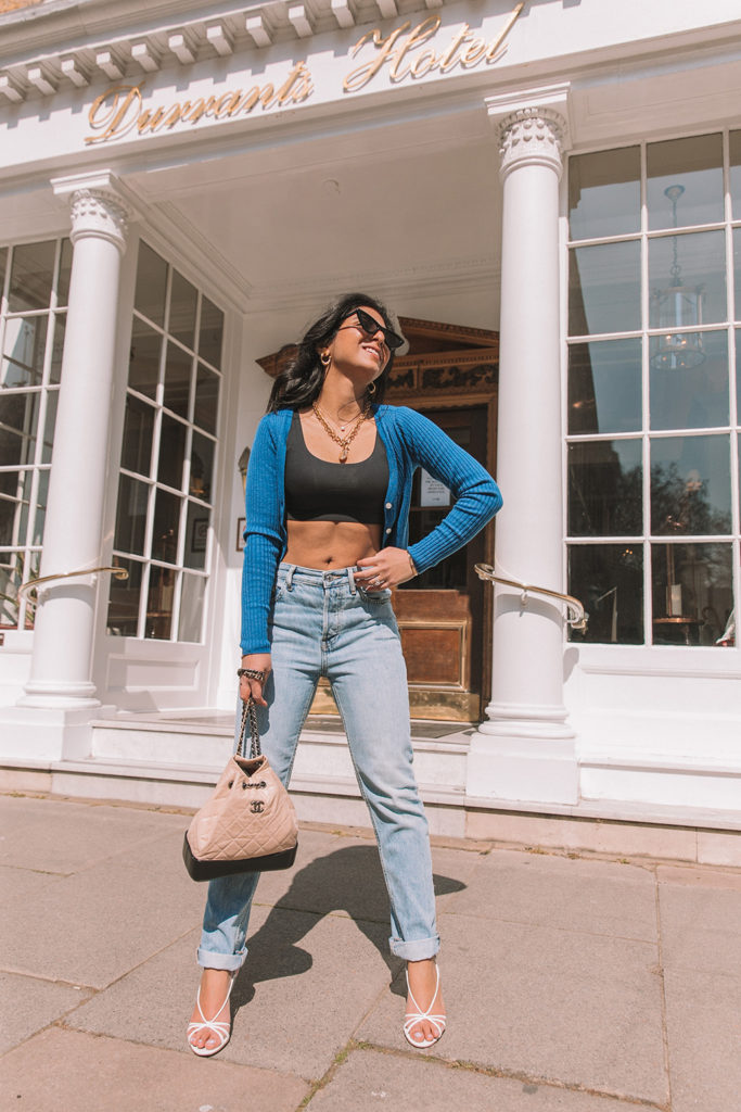 Luxe fashion blogger Shloka Narang of The Silk Sneaker shares her favourite spring basics from sustainable brand Everyone featuring straight leg jeans and cardigans